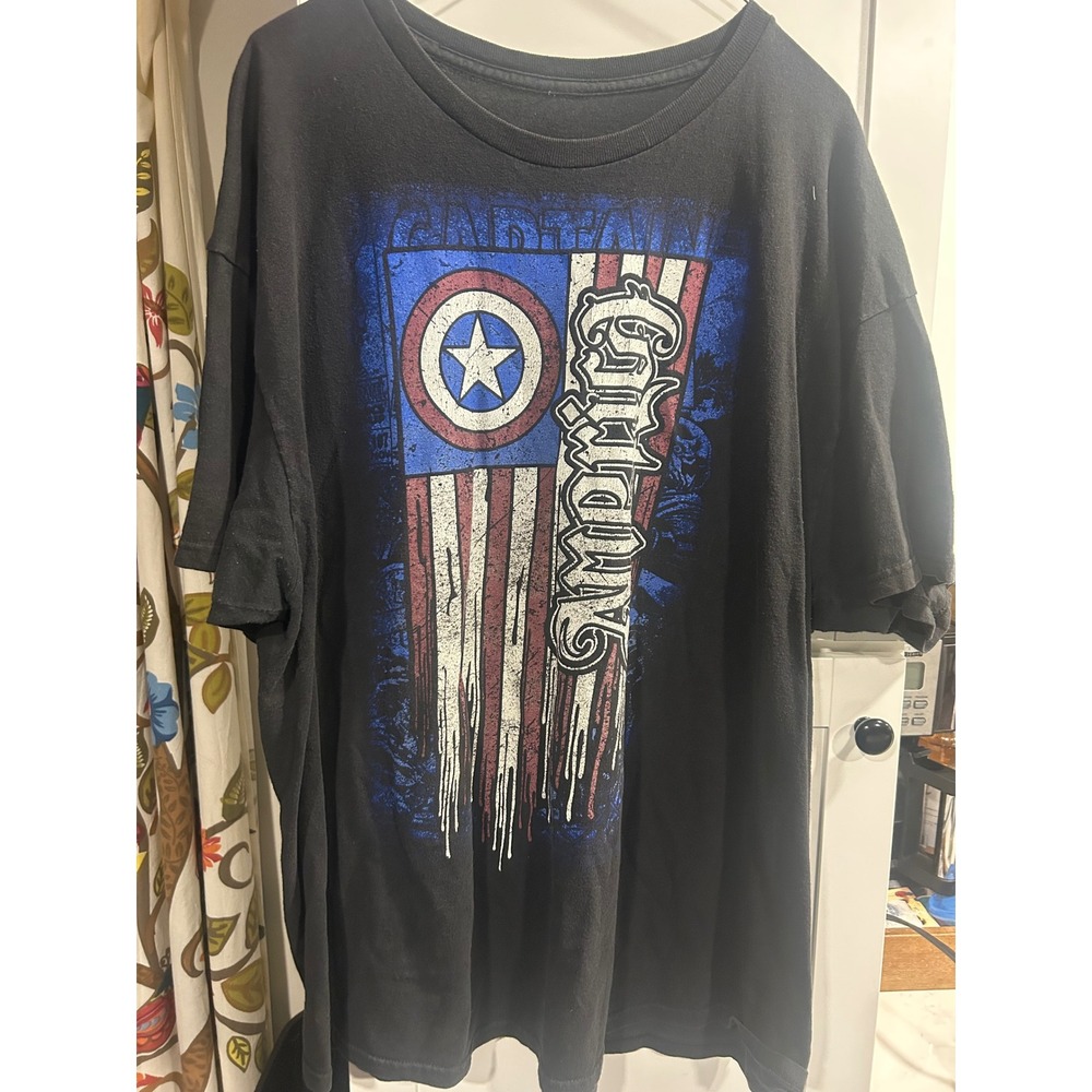 Marvel Captain‎ America T Shirt Mens Patriotic Graphic Print Black Tee